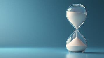 Elegant hourglass on a blue background captures the passage of time effectively and artistically. photo