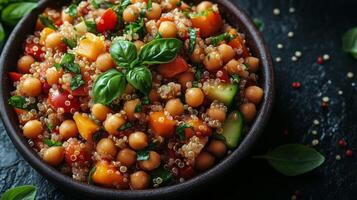 Healthy quinoa salad with chickpeas and fresh vegetables for a nutritious meal. photo