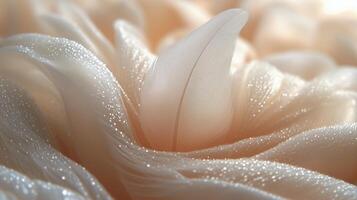 Close-up of soft fabric displaying intricate textures and sparkles in warm light. photo