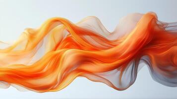 Fluid movement of orange flowing fabric against light background. photo