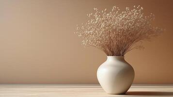 Elegant vase with dried flowers against a minimalistic background in natural light. photo