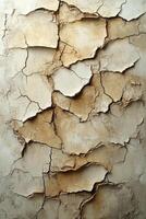 Cracked wall surface revealing worn texture and natural patterns in earthy tones. photo