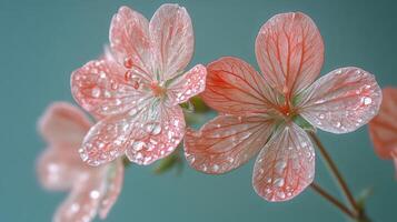 Delicate pink flower with intricate petal details in soft natural light during springtime photo