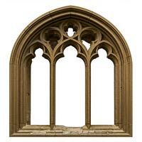 An old gothic window with arches and a white background photo