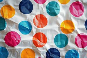Colorful polka dot pattern on textured wallpaper in a bright, cheerful setting photo