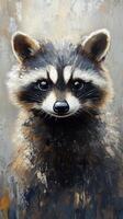 Raccoon portrait in a textured style with expressive eyes and detailed fur photo