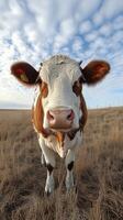 A cow standing in a field photo