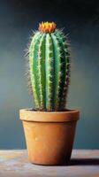 A painting of a cactus in a pot photo