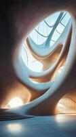 Unique architectural design featuring organic shapes and natural light in a modern space. photo