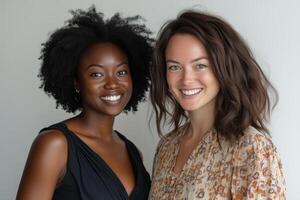 Joyful women sharing smiles in a bright indoor space during daytime. photo