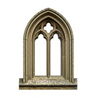 An old window with two arches on a white background photo