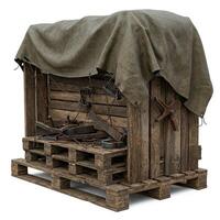 A wooden box with a tarp over it photo