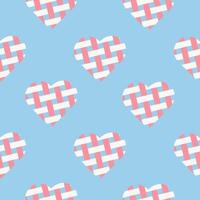Seamless pattern with hearts made of intertwined stripes. Woven hearts repeating design. vector