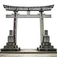 A tori tori gate with two pillars in front of it photo