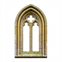 An old stone window with a cross on it photo