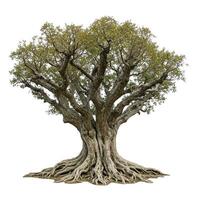 An old tree with roots on a white background photo