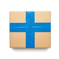 A brown box with blue tape on it photo