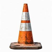 A traffic cone is shown on a white background photo