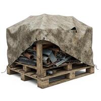 A pile of scrap metal and wood covered in a tarp photo