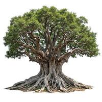 An old tree with roots on a white background photo