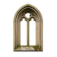 An old stone window with moss growing on it photo