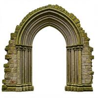 An archway in a stone building with a white background photo