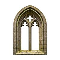 An old window with two arches and a cross photo