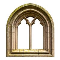 An old window with arches and a white background photo