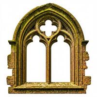 An old window with two arches on a white background photo