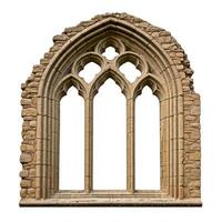 An old stone window with arches on a white background photo