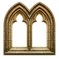 An old window with two arches on it photo