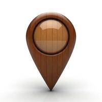 Map pointer with wooden surface on white background photo