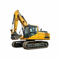 A yellow excavator isolated on a white background photo