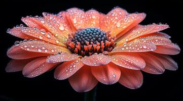 Dew-Kissed Gerbera Daisy. A Stunning Macro Photograph of a Vibrant Orange Flower photo