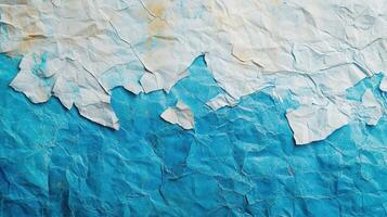 Blue and white crumpled paper texture background photo