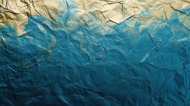 Blue gold crumpled paper texture background photo
