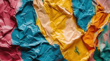 Colorful crumpled paint texture, studio shot, abstract background, design element photo