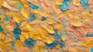 A colorful crumpled paper wall with many different colors photo