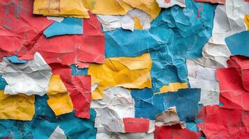 Colorful crumpled paper collage texture background photo