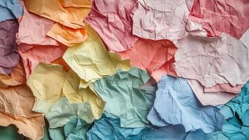 A pile of crumpled paper with many different colors photo