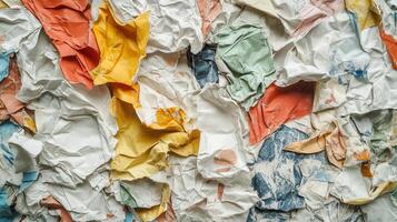 A wall covered in crumpled paper photo