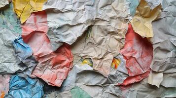 A pile of crumpled paper with many colors photo
