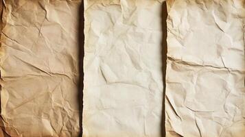 Crumpled aged papers, texture, background, vintage, design photo