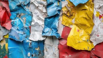 Colorful crumpled metal sheets wall texture background photo