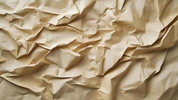 Crumpled beige paper texture background photo