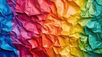 Colorful crumpled paper rainbow texture background photo