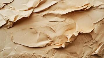 Crinkled beige paper texture background photo
