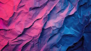 Crinkled paper texture, vibrant pink blue gradient, abstract background, design element photo