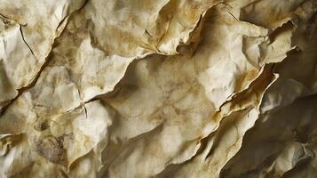 Crumpled aged parchment texture background photo