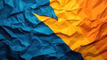 Crumpled blue orange paper texture background photo
